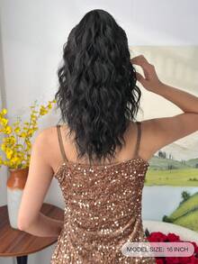 16 Zoll kurze wellige Pferdeschwanz Synthetik Haarverlängerung, flauschige Pferdeschwanz Clip-In Haarteil (Schwarz) - Schwarz - Übersicht 3