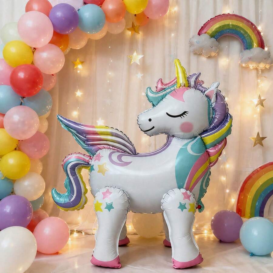 1pc Floating Unicorn Balloon, Suitable For Decorating Girls' Birthday Party, Ideal For Rainbow Themed Celebrations - View 1