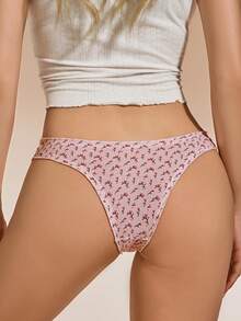 Sweet Floral Ruffle Low Waist Seamless Bikini Panty Set, Soft Comfortable Breathable, Suitable For Yoga Sports And Daily Wear - Pink - View 7