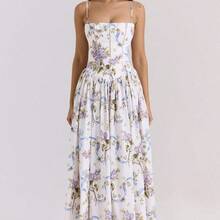 Dreamy White & Pink Floral-Print Spaghetti Strap Dress With Delicate French-Inspired Design, Slimming Ditsy Pattern & Soft Flowy Hem For Effortless Everyday Chic, Camping Trips & Party Nights In Ethereal Sexy Style Party Dresses For Women Vestidos Elegantes Para Fiesta - 粉紅色的花朵 - 查看 7