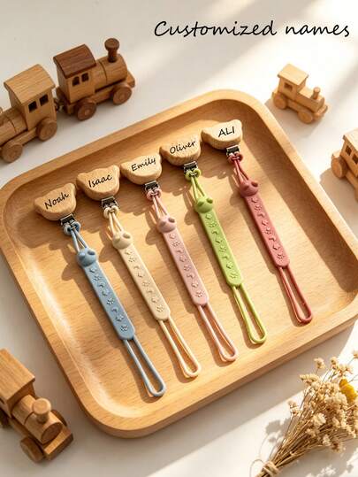 Silicone One-Piece Pacifier Clip In Cat Design, Customizable Name, Unique Gift For Children, Anti-Lost Pacifier Teether