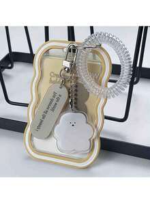 2D透明卡套，渐变波浪设计，可爱校园风卡包 - 配有精美吊坠和手链 - 完美的节日礼物 - 彩色 - 查看 3