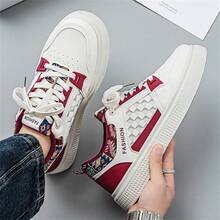 Men's Casual Soft Sole Sneakers, Fashion Versatile White Trainers For Spring And Summer - Red - View 6