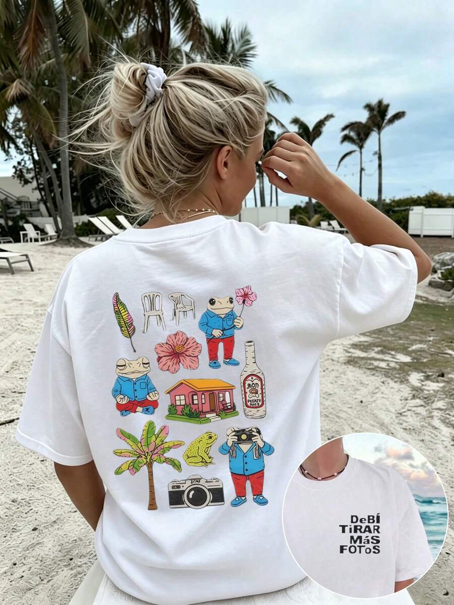 波多黎各Bunny “DtMF”趣味青蛙獨特印花，100%棉女式寬鬆T卹，summer clothes，plus size夏季上衣，K-Pop戰士系列，純棉上衣，女裝服飾，女式夏裝，針織服飾，派對裝束，大碼女裝，大碼女式圓領寬鬆上衣，閨蜜裝，度假服飾，休閒運動裝，優雅上衣，女士運動裝,頂部女裝，促銷女裝，男女同款，青少年裝、基本款T卹，夏季女裝，柔軟舒適，夏季、冬季、春季、節日、開齋節、國王日、母親節、聚會、海灘、婚禮、畢業典禮、健身房、優雅、休閒、假期、運動、奢華、正式、 y2k、鄉村、商務、亮片、褶邊、波點、流蘇、花卉、圖形、豹紋 - 白色 - 查看 1