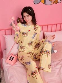 Noctvar OBM Sleepwear X TOM & JERRY 聯名款女款全印花長袖長褲睡衣套裝，柔軟舒適 - 彩色 - 查看 4