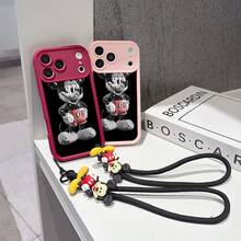 Disney Mickey Mouse Phone Case, Pixel Art Stylized Mickey Character Pattern Protective Soft Cover With Exclusive Mickey Cartoon Pendant Braided Lanyard, All-Inclusive Anti-Drop Shell For IPhone 17, 16, 15, 14, 13, 12, And 11 Pro,Galaxy S22 ,S23,S24,S25 Models. Made Of Durable TPU With Shockproof Protection. A Fun Gift For Family, Friends, Birthdays, Holidays, And Special Occasions. - màu đen - Xem 4