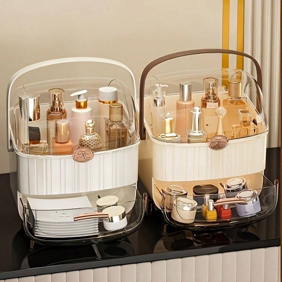 Organizador de cosméticos versátil con cajón - Caja de almacenamiento de plástico portátil para lápices labiales, mascarillas, brochas de maquillaje y joyas - Ideal para el mostrador del baño - Multicolor - Ver 1