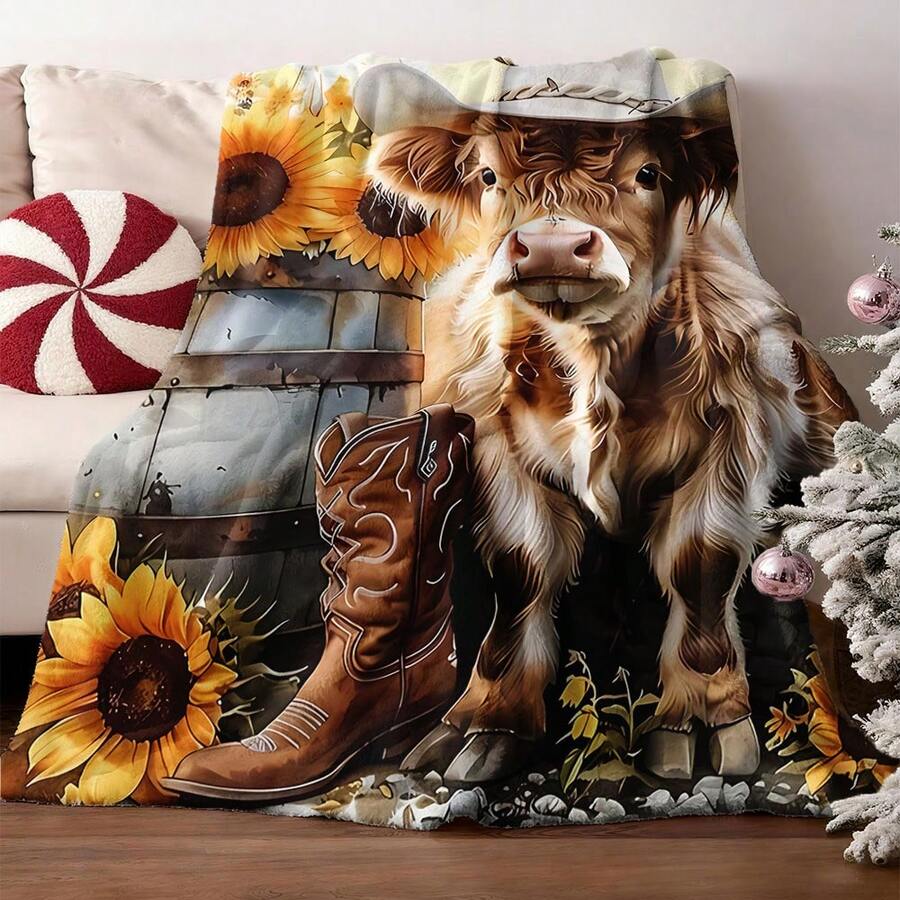 Chăn mềm mại họa tiết bò sữa và hoa hướng dương - Chất liệu flannel ấm áp, mềm mại, thích hợp cho ghế sofa, giường ngủ, văn phòng và du lịch - Món quà đa năng cho mọi mùa. - Nhiều màu - Xem 1