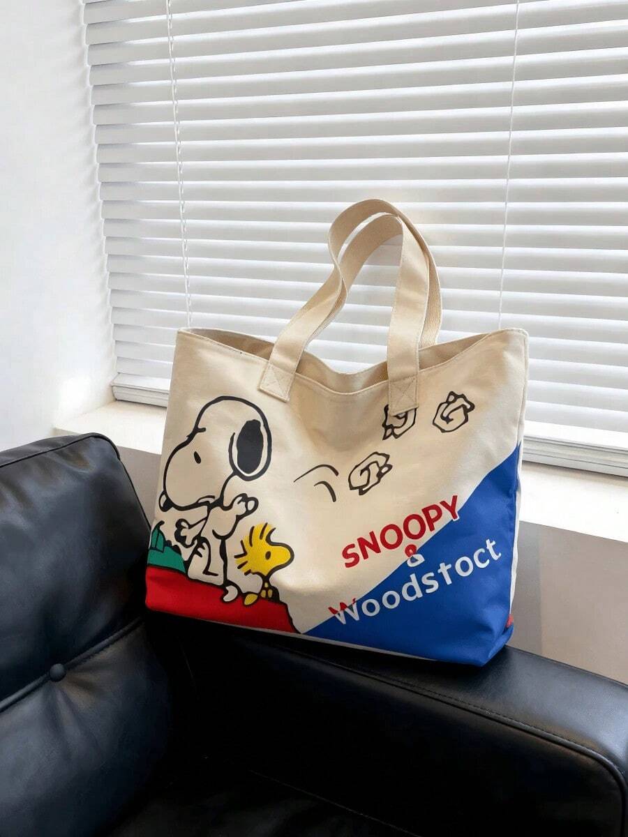 SNOOPY 史努比卡通印花帆布单肩包,简约学生背包。非常适合作为节日礼物和生日礼物,也是露营、海滩度假和邮轮旅行的理想之选。 - 彩色 - 查看 1