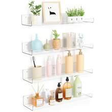 4pcs Acrylic Floating Wall Shelves, No Drilling Required, Available In 3 Sizes, Suitable For Bathroom, Kitchen, Office And Living Room - White - View 2