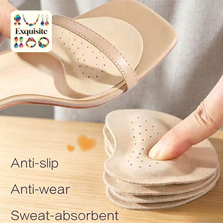 1 Pair Summer Sandal Forefoot Non - Slip Pads Leather Material Sweat - Absorbent Cushion Comfortable Insoles Firmly Adhesive Backing Suitable For Girls Exquisite Versatile Niche Sophisticated Light Classy Minimalist Atmospheric Light Retro