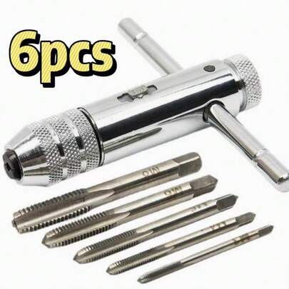 Bộ dụng cụ taro và ren 6 chi tiết chịu lực cao - Taro cắt ren 1/2", 3/4", 1" thích hợp cho gia công kim loại, sửa chữa bánh răng, các dự án DIY, bộ dụng cụ gia công ren chính xác dành cho người chuyên nghiệp và người đam mê.