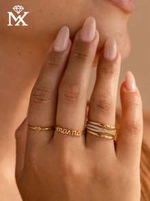 Anillo personalizado con nombre en inglés, anillo personalizado con inicial, anillo personalizado delicado, anillo apilable, regalo del Día de la Madre - Multicolor - Ver 5