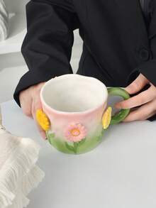 1pc New 3D Sunflower Ceramic Mug, Breakfast Milk Cup, Latte Coffee Cup, Suitable For Home, Cafe, Photography, Valentine's Day Gift Set, Mother's Day, Thanksgiving, Gift For Family And Friends - Multicolor - View 6