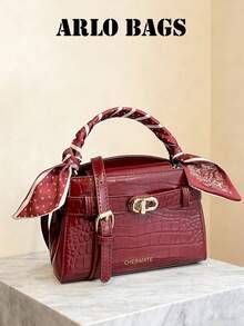 Elegant And Fashionable New Spring/Summer Stone Texture Handbag, Exquisite Retro Style, Paired With Scarf Shoulder Bag, Compact And Refined, High-Quality, Suitable For Dates, Dining, Shopping And Photography - Red - View 8