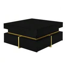 Coffee Table, High Gloss Living Room Table, Side Table With Drawers And Gold Details. - Black - View 11