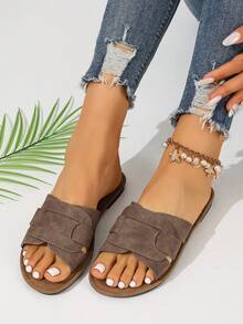 Ximi Ruo Korean Style Casual Flat Slide Sandals, Open Toe, Woven Roman Style, Suitable For Spring, Summer, Beach, Vacation, Dress Matching, Brown Color - Coffee Brown - View 4