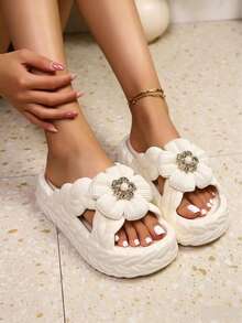 1 Paar süße Blumen Plateau-Pantoffeln, geeignet für Innenräume, Badezimmer, täglichen Outdoor-Gebrauch, bequeme weiche Sohle, rutschfest, vielseitige Sommer-Sandalen - Hausschuhe für Damen - Übersicht 7