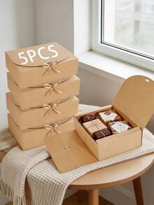 5pcs/1pc Gift Box Set With Ribbon, Wedding Season Gift Packaging Box, Gift For Lover, Friend, Surprise Gift Box, Suitable For Birthday, Party, Holiday, Valentine's Day - Brown + Brown Ribbon - View 12