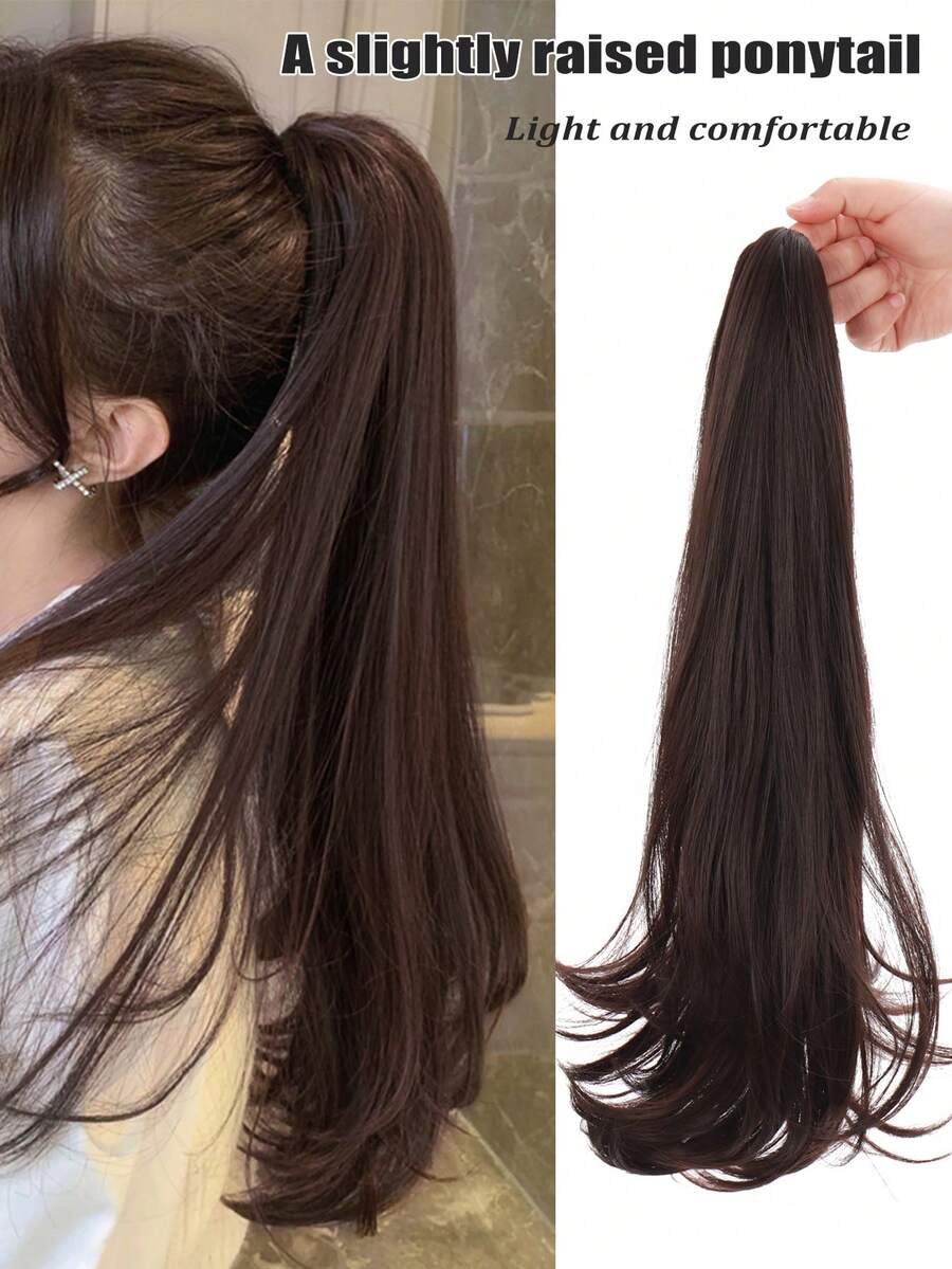Extensiones de cabello con cola de caballo y pinza, cabello largo y liso con un ligero rizo, pieza de cabello sintética suave y natural con clip - Multicolor - Ver 1