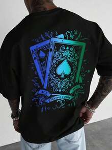 Camiseta de Manga Corta para Hombre con Estampado de Cartas de Póker, Camiseta Casual para Juegos de Azar, Camiseta con Diseño de As de Espadas - Negro 8 - Ver 6