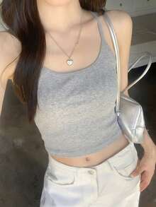 性感吊带背心，女士夏季款，固定罩杯带衬垫文胸，百搭打底衫 - 灰色 - 查看 4