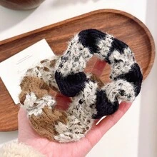 2 chiếc dây buộc tóc lớn kẻ sọc bằng vải tweed cao cấp kiểu Pháp cổ điển, đa năng và nhẹ nhàng, phụ kiện tóc. - Nhiều màu - Xem 2