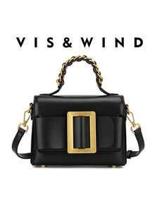 1 pieza Bolso de hombro de tela de PU de unicolor de primavera, bolso de hombro cuadrado de moda retro para mujer, diseño de asa superior única, cierre a presión, correa de hombro ajustable y desmontable para usar en el hombro o cruzado, adecuado para oficina, campus, trabajo, viajes y ocasiones casuales - Negro - Ver 1
