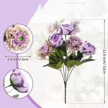 1束大型仿真牡丹花束，婚礼装饰DIY花环材料，新娘捧花，腕花，胸花，头饰，婚车装饰，拱门装饰，家居/餐厅/卧室花瓶填充物，生日派对装饰，情人节和新年礼物 - 紫色 - 查看 2