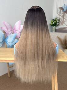 3pcs Black & Brown 22-Inch Straight Hair Clip Extensions, 3pcs Gold Fluffy Tangle-Free Wavy Hair Clip Extensions In Silver, Deep Brown, White & Gray - Blonde Ombre - View 9