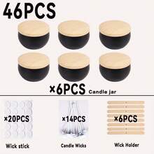 46pcs Black Round Candle Jars With Lids, Multipurpose Mini Storage Containers Suitable For Candle Making, Party Favors And Home Decor. Great For Crafters And Interior Design Enthusiasts. Includes 6 Jars And 40 Extra Accessories (Wicks, Candle Holders, Stickers) - Black Jar With Wood Grain Lid - View 11