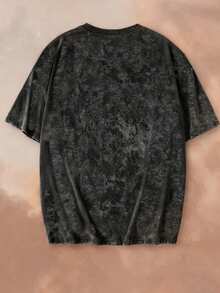 Áo thun tay ngắn cổ tròn dáng rộng in chữ Brooklyn kiểu vintage wash, phong cách thường ngày. - màu đen - Xem 6