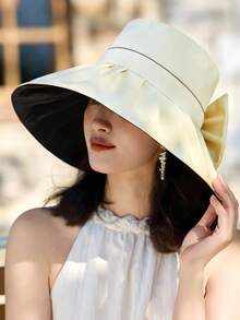 1pc Women's Large Brim Fisherman Sun Hat, New Summer Fashion Versatile Solid Color Elegant Bow Casual Beach Hat, Comfortable Personalized Suitable For Beach, Vacation And Travel,Holiday,Festival - MZ2580 Upgraded Version - View 20