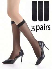 3 Pairs/Set Summer Solid Color Crew Socks Soft And Comfortable, Elegant And Graceful, Professional Women - Multicolor - View 5