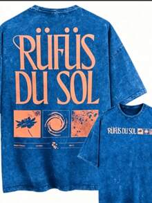 Summer TopsVintage Washed Oversized Black Tshirt Graphic Men Women Clothing Rufus Du Sol, Leaf, Circle, Texture American Vintage Rufus Du Sol 2025 Con - 藍色 - 查看 1