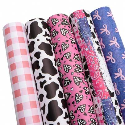 Set de 5 piezas de cuero sintético con estampado de vaca y moño de 7.7x12.9 pulgadas para manualidades de DIY, artesanía de cuero, pendientes y materiales hechos a mano