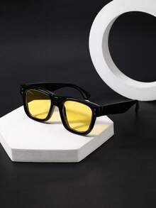 1 PC Men's Square Fashion Glasses Classic Black Polycarbonate Frame Soft Tinted Lenses Casual Style Suitable For Daily Commute With Glasses Box - Multicolor - View 9