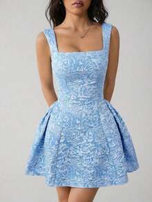 PETITE Vestido midi blanco sin mangas de unicolor para mujer, simple y casual para uso diario - Azul - Ver 1
