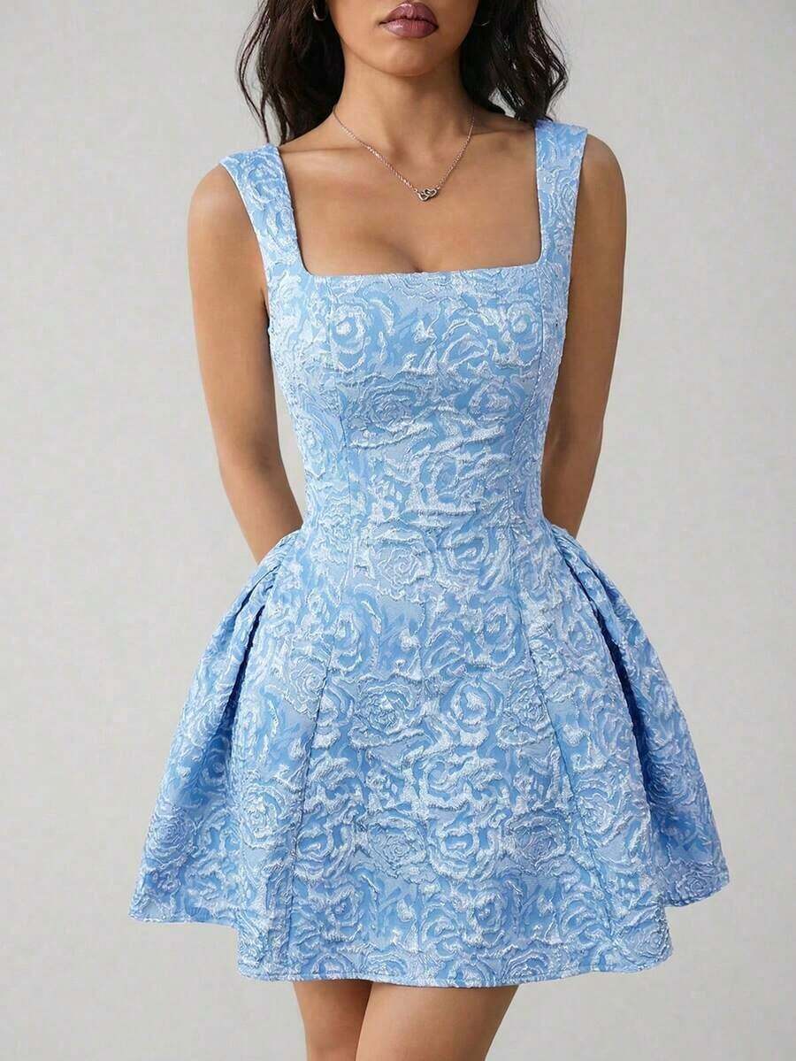 PETITE Vestido midi blanco sin mangas de unicolor para mujer, simple y casual para uso diario - Azul - Ver 1