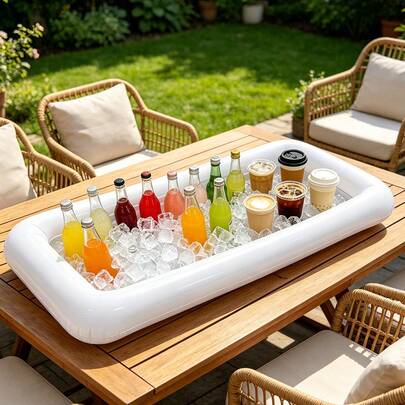 1pc Rectangular Pool Float, Ice Bucket, Inflatable Cup Holder, Inflatable Pool Toy, Suitable For Pool Parties, Lakes, Rivers, Oceans, Outdoor Use