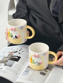 1 pièce Tasse à café en céramique avec motif de nœud en relief, tasse à café élégante, tasse pour latte art, tasse pour petit-déjeuner, lait, avoine, tasse d'eau de bureau, tasse à thé de l'après-midi, tasse à boisson, cadeau pour les fêtes/la Saint-Valentin - Multicolore - Voir 4