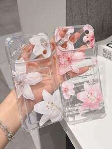 2个装百合花图案透明防摔手机壳，TPU材质，适用于iPhone XS/XS Max/XR/11/12/13/14/15/16 Pro/17/Pro Max/14/15/16 Plus，可放置卡片和照片，适合作为节日礼物 - 無色 - 查看 17