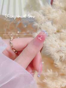 Bán sỉ đồ trang trí móng tay hình trái tim trong suốt, móng tay hình trái tim 3D bằng gốm sứ màu hồng ombre đính đá. - Màu Hồng baby - Xem 2