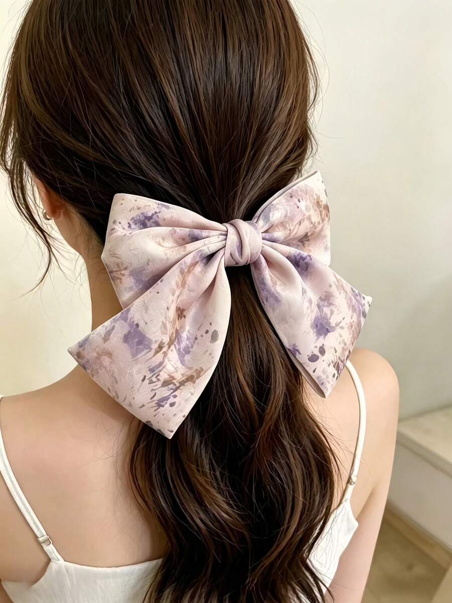1 pièce Pince à cheveux avec nœud pour femme, minimaliste polyvalente pour les vacances/la photographie, tenue de plage élégante et simple de haute qualité, couleur rouge et blanche, fixation solide, accessoire capillaire en fibre de polyester beau et élégant, convient pour toutes les saisons, les voyages, les anniversaires - Lilas - Voir 1