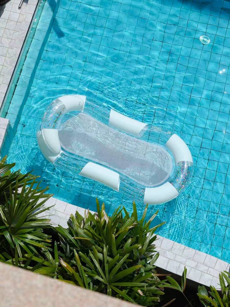 Inflatable Swimming Pool Float With Backrest, Transparent Glitter PVC Water Lounge Chair, Adult Swimming Pool Net Bottom Floating Mat, Suitable For Summer Pool Parties, Beaches, Lakes Sunbathing - Multicolor - View 1