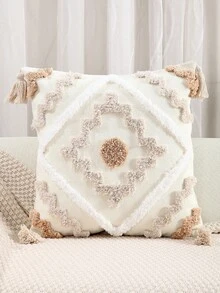 1 chiếc vỏ gối trang trí bằng nhung kiểu Bohemian, hình vuông, phong cách Ma-rốc, dùng cho ghế sofa, phòng ngủ. - Màu be - Xem 17