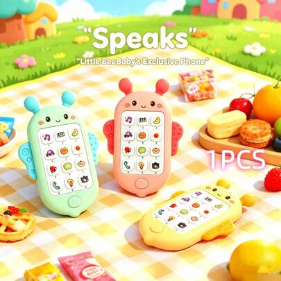 Teléfono de juguete con abeja musical, dispositivo de aprendizaje temprano - Sin batería incluida, con luces y canciones incorporadas, teléfono infantil, regalo ideal para Navidad, Halloween, Pascua, Día del Niño, interacción con niños, juguete educativo portátil y lindo para niños y niñas pequeños