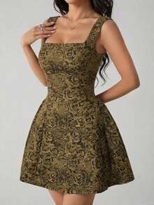 PETITE Vestido midi blanco sin mangas de unicolor para mujer, simple y casual para uso diario - Marrón - Ver 5