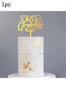 1pc/3pcs/6pcs Gold Acrylic Spanish Happy Birthday Cake Topper, Gold Crown Design, Baking Supplies, Party Decor - Gold - View 10