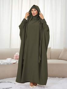 1 pieza Abaya con capucha de jersey, suelta y cómoda, conveniente para el uso diario y la oración de las mujeres, Khimar largo, adecuado para todas las estaciones - Multicolor - Ver 9